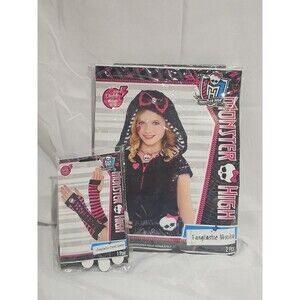 MONSTER HIGH FANGTASTIC HOODIE ZIP VEST BLACK COSTUME With GLOVES CHILD M 8-10